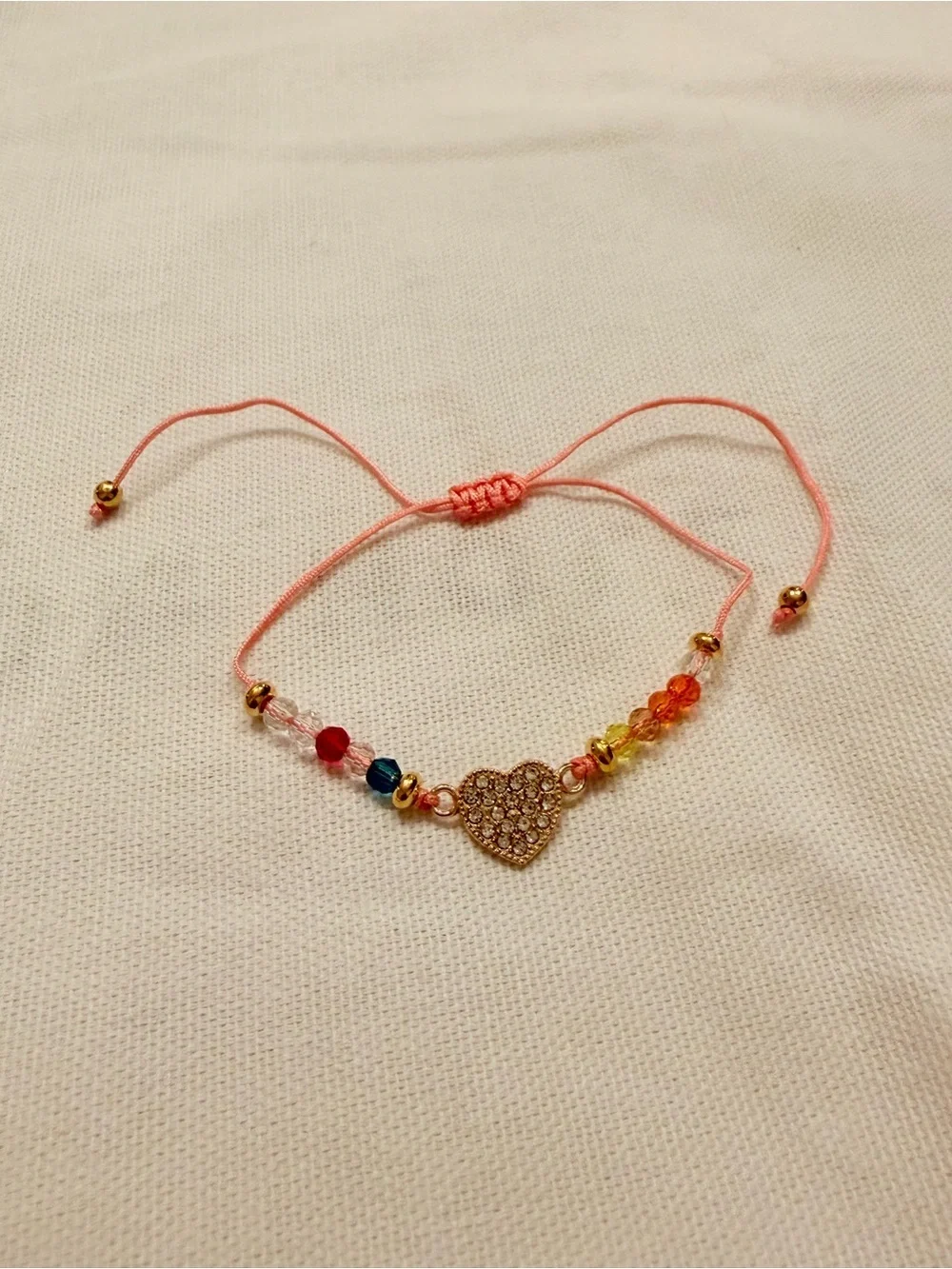 Pink Beaded Heart Bracelet Crystal Accent Heart Y2K Handmade Gifts